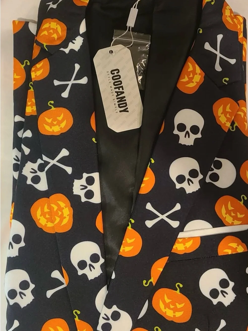 Black Blazer with Orange Pumpkin Print